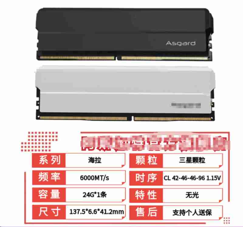 阿斯加特 海拉 24G 6000 C42 极夜黑